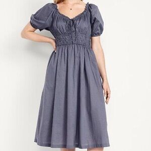 NWOT, SZ M, 100% COTTON, Old Navy Fit & Flare Midi Dress, Blue